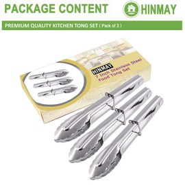 HINMAY Mini Stainless Steel Serving Tongs Small Metal Tongs for Serving Food Cooking Salad Grilling (7-Inch 3 Pieces)