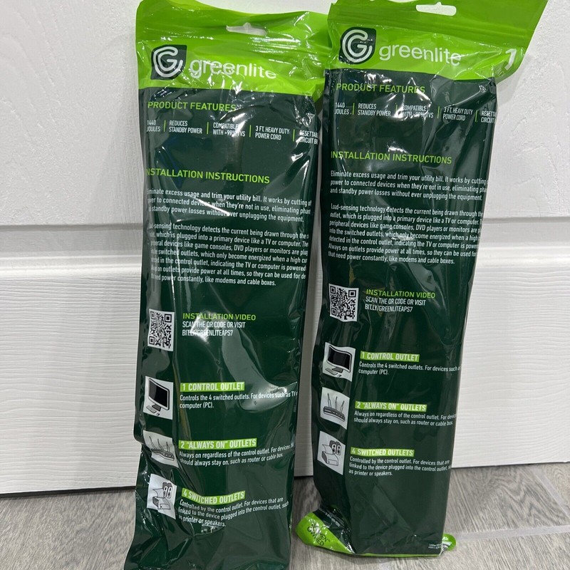 Greenlite (2x) Power Strip 7 Outlet Surge Protect Smart Bar
