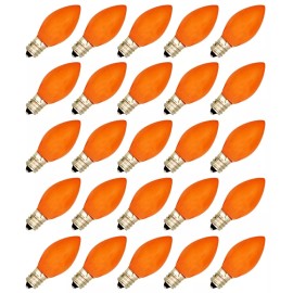 Creative Hobbies 25 Pack C7 LED Orange Replacement Light Bulbs for Christmas Strings 0.7W Ceramic