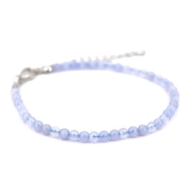 Generisch Blue Grey Natural Gemstone Chalcedony Anklet with 4mm Balls and Extender - Handmade, Chalcedony, Chalcedony