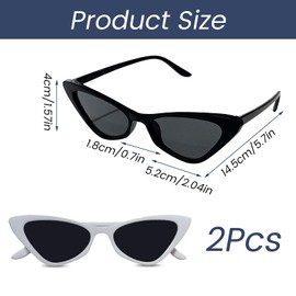 Techchii Pack of 2 Cateye Sunglasses Women's Funny Sunglasses Vintage Party Glasses UV400 Hippie Glasses Rave Party Glasses for Birthday Party, Carnival, Outdoor, black, white