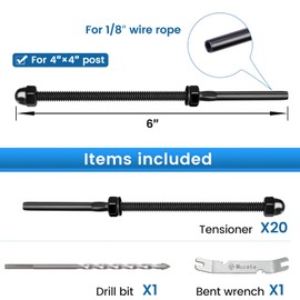 Muzata 20 Pack 1/8" Black Cable Railing Hardware Kit Hand Swage Threaded Stud Tensioner for 4x4 2x2 Wood Metal Post T316 Stainless Steel Deck Cable Railing System CR39