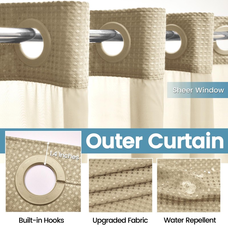 EUTXL Beige Stall No Hook Shower Curtain with Snap in