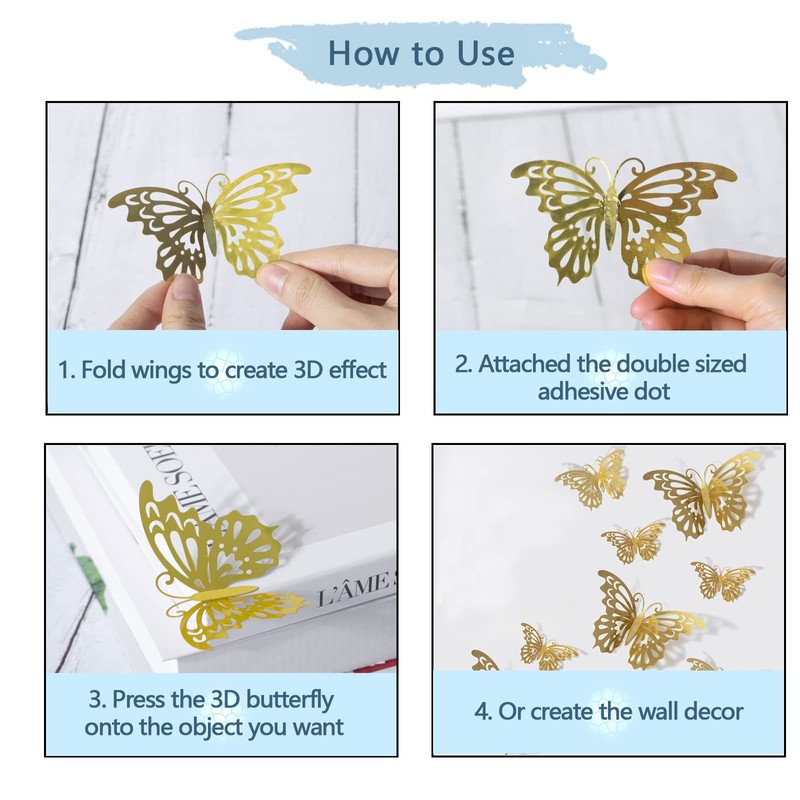 36 PCS Gold Butterfly Decoration