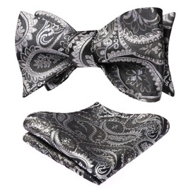 HISDERN Bowties Mens Self Tie Paisley Bow Ties for Men Pocket Square Set Green Classic Business Formal Tuxedo Men's Bowtie Handkerchief for Wedding Party