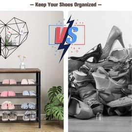 Giantex 5-Tier Shoe Rack, Industrial Shoe Storage Organizer w/ 4 Metal Mesh Shelves for 16-20 Pairs, Multi-Functional Shoe Tower w/ Sturdy Frame for Entryway, Bedroom, Living Room (Rustic brown)