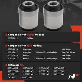 A-Premium 2 x Rear Inner Rearward Lower Control Arm Bushing Kit, Compatible with Jeep Compass 2007-2017, Patriot 2007-2017 & Dodge Caliber 2007-2012
