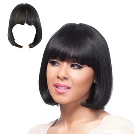 Black Bob Wig with Fringe,Short Bob Wig with Bangs,12 Inch Synthetic Black Hair for Women Ladies,Costume Cosplay Party Daily Use