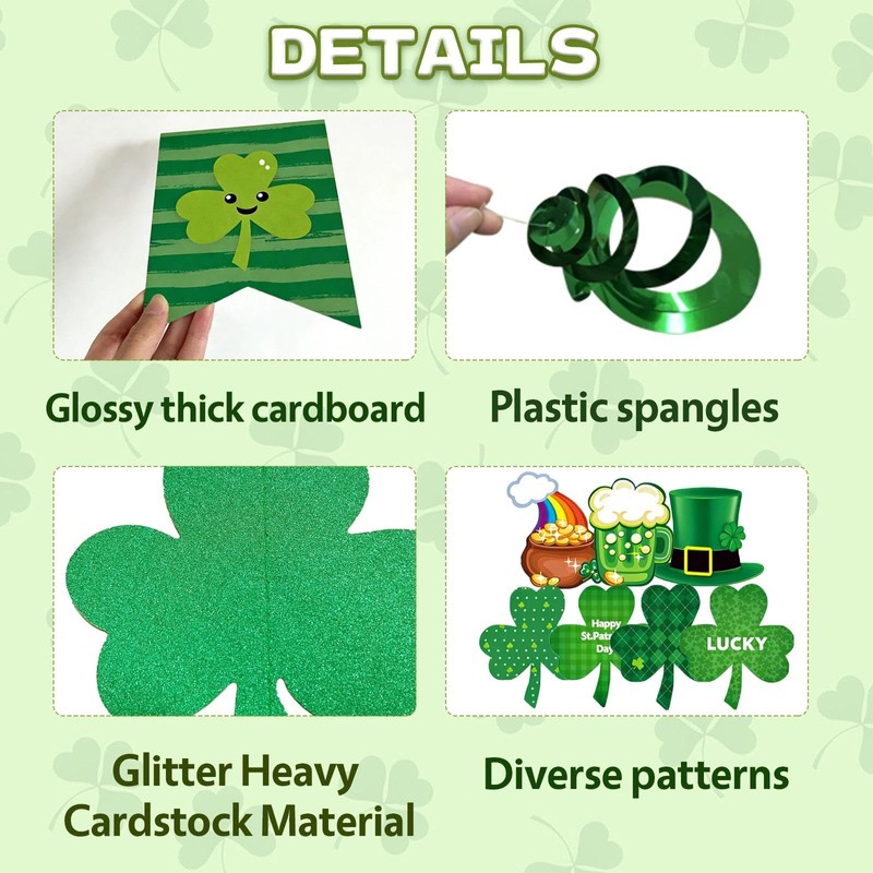 Zonlianxin St Patricks Day Decorations Pre-Assembled Shamrock Lucky Banner Garlands