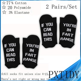 PXTIDY 2 Pairs Funny Fart Meaning Gift If You Can Read This You're In Fart Range Novelty Socks Fart Zone Joke Gift Funny Gag Gift(FART RANGE