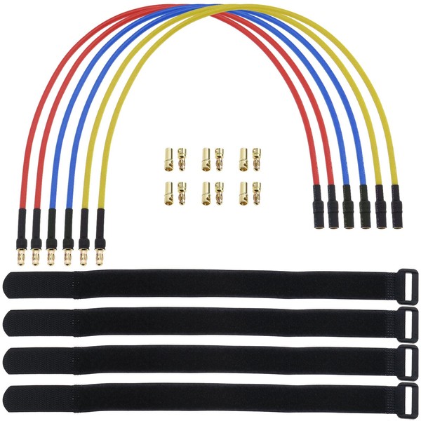 6PCS ESC Extension Cable Electronic ESC Motor Cable with 6 Pairs 3.5mm Banana Plug & 4PCS Cable Ties RC Car Boat Parts 16AWG 30CM