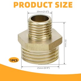 3/4” GHT Male x 1/2” NPT Male Connector, Brass Garden Hose Fitting, Adapter, Industrial Metal Brass Garden Hose to Pipe Fittings Connect (1 Pack)