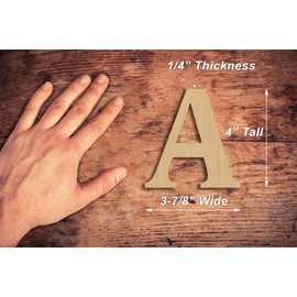4” Tall Wooden Letter A – 1/4” Thick Baltic Birch – Paintable DIY Decor, Signs & Crafts - Pack of 1