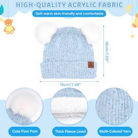 Toddler Infants Kids Winter Hats Gloves Scarfs Set Pompom Beanie Caps Mittens Neck Warmer with Fleece for 0 6 12 18 Months 1 2 3 4 Years Old Baby Girls Boys Gifts