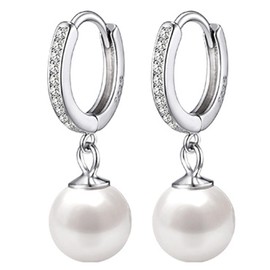 Visxcnu 1 Pair 925 Sterling Silver Set Pearl Earrings Women's Pearl Earrings Dangle Women Girls Jewellery Gifts, Metal