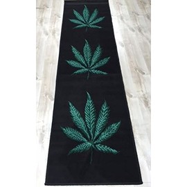 Champion Rugs Mary Jane Leaf Theme Weed Novelty Bedroom Living Room Area Rug Black (2’ X 7’ Runner)