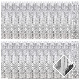 20 Pack Silver Foil Fringe Curtains 3.2ft x 9.8ft Silver Foil Curtain Backdrop Metallic Tinsel Curtains Streamer Photo Booth Backdrop for Birthday Party Engagement Bachelorette Party Decorations