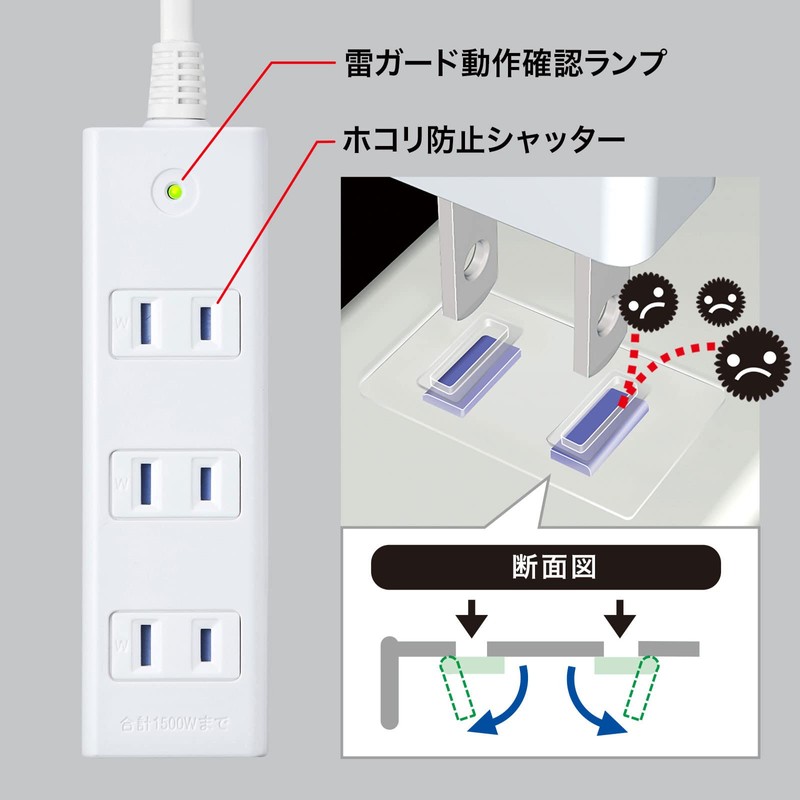Sanwa Supply TAP-SP2114MG-2WN Power Tap, 4 Outlets, 6.6 ft (2