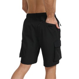 JustSun Men's Cargo Hiking Shorts Summer Lightweight Quick-Drying Outdoor Trekking Shorts with Zip Pocket, black