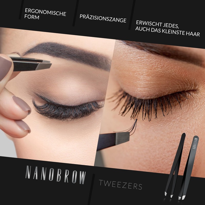Nanobrow Tweezers - Professional Tweezers with Slanted Stainless Steel Tip,