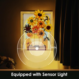 JMBricklayer Flowers Sunflower Building Sets for Adult with Lights 70004, Van Gogh Wall Art Crafts Ideas Flower Bouquet, Painting Frame Room Decor, Valentine’s Day Birthday Gifts for Women Girl