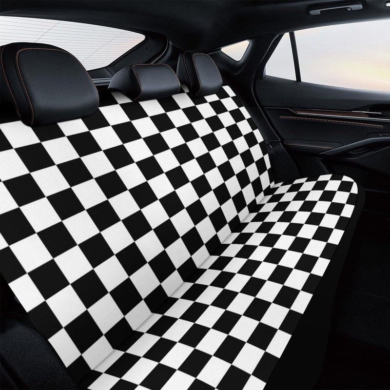 White Black Square Checkered Flag Car Rear Seat Covers Universal