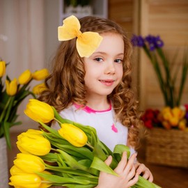 5.5-Inch Organza Double Hair Bows Alligator Clips Hair Accessories for Girls Toddler Kids Children Teens -Yellow