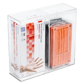 Inevibe Double Hygiene Holder - 2 Compartment Acrylic Dispenser With Lid for Hairnets, Glove Boxes, Face Masks, Plastic Bags, Tissue Boxes in Home or Medical Setting - Counter or Wall Mount (Double)