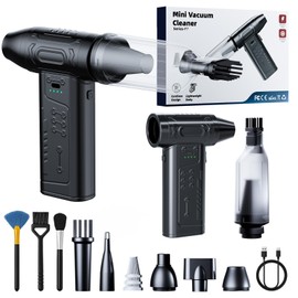 fourq Compressed Air Duster,Mini Vacuum Cleaner 2-in-1,4000 mAh,130,000 RPM Brushless Motor,8000Pa，120MPH/1.1LB Thrust Car Dryer Air Blower for Car Cleaning,Computer Cleaning