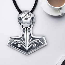 TANGPOET Raven Skull Necklace 925 Sterling Silver Viking Vintage Amulet Norse Runes Crow Pendant Gifts for Men Women