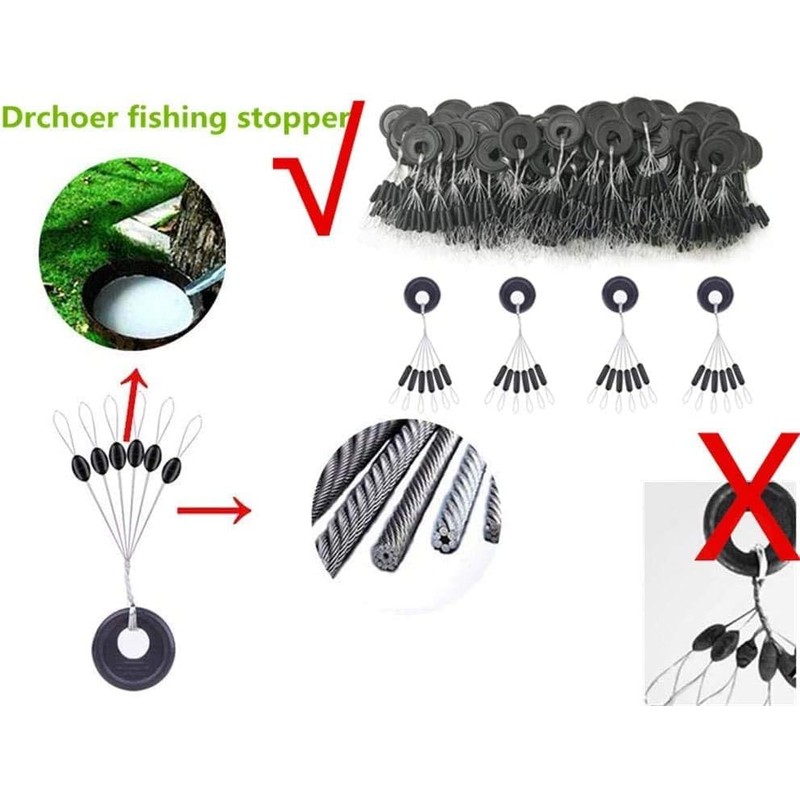 Drchoer 150Pcs Fishing Rubber Bobber Beads Stopper, 6 in 1