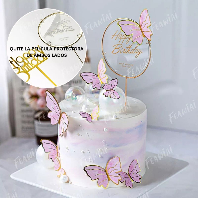 Feawiai 22pzs Decoración Pastel De Mariposa Letrero Feliz Cumpleaño