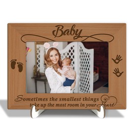 Wood Picture Frame with Wood Stand, Footprint Photo Frame Tabletop Display - Baby, Shelf Desk Decor Gift for Pregnant Mom New Dad Mother-to-be, Home Decor Supplies, Fits 4x6" Horizontal -27