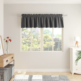 Dark Grey Valance Curtain Blackout 18 inches Valence Living Room Darkening Triple Weave Bedroom Kitchen Short Small Mini Curtain Toppers 1 Panel Rod Pocket