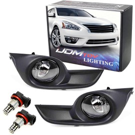 iJDMTOY Complete Set Clear Lens Fog Lights Foglamps w/ H11 Xenon White LED Bulbs, Wiring & On/Off Switch Compatible with 2013-2015 Nissan Altima