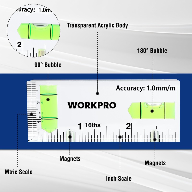WORKPRO Small Level, 3 Inch Mini Level Tool, Magnetic Level