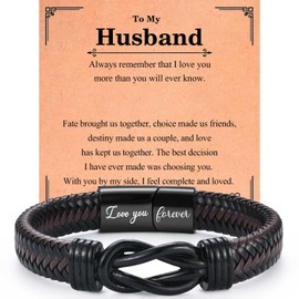 EPVID Husband Gifts, Leather Bracelet for Husband from Wife, Perfect Christmas Birthday Valentines Gifts for Him, Stocking Fillers for Men