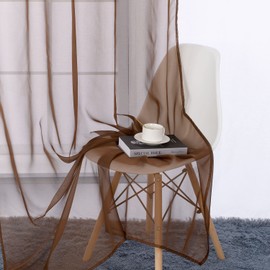 RUTHYS TEXTILE 2 Panels Sheer Curtains Voile Window Treatment Rod Pocket Curtain for Bedroom and Living Room 54 x 84 inches Long - Color: Coffee