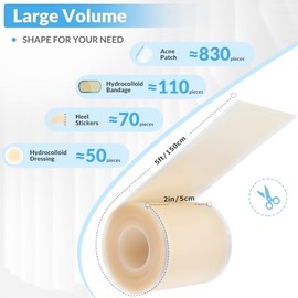 Vendaje hidrocoloide en rollo para el cuidado de heridas, de grado médico, para ampollas, acné, cortes y quemaduras. Ultraabsorbente, impermeable, tra