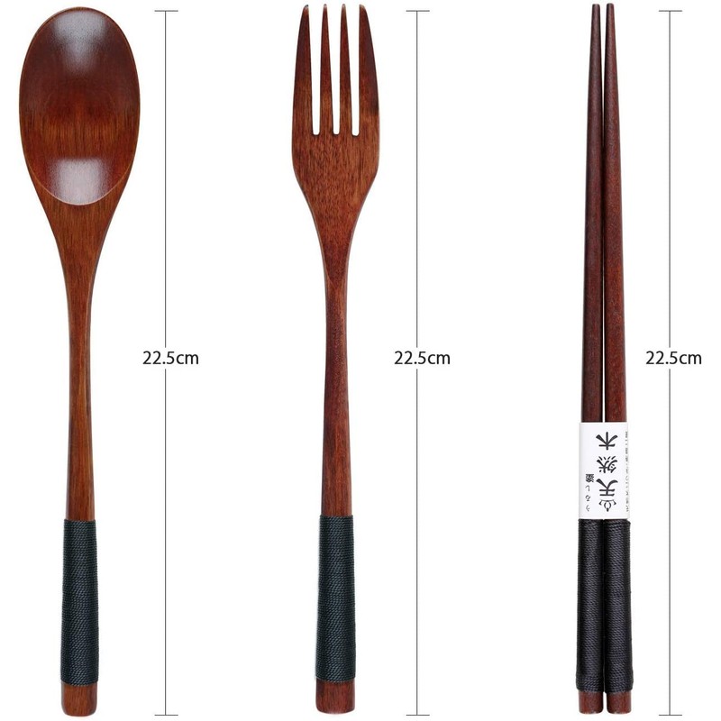 Wooden Cutlery Set Chopsticks Spoon Fork Set Travel Utensils Reusable