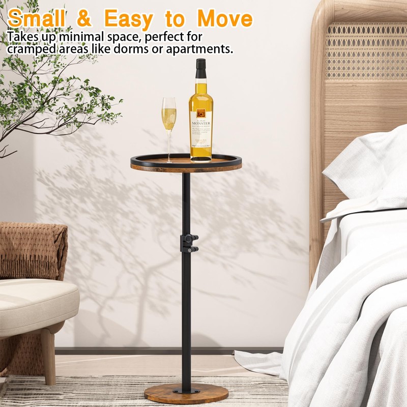Kificet Small Side Table, Drink Table, Height Adjustable Round End