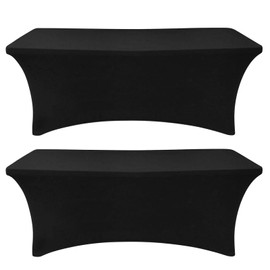 SEPARO Spandex Tablecloth 2 Pack, 5FT Black Table Cover Fitted Rectangular Tablecloth Stretchable Fabric Lycra Tablecloth 5 ft Wrinkle-Free for Party Dj Tradeshows Banquet Weddings Cocktail, 2 Pcs