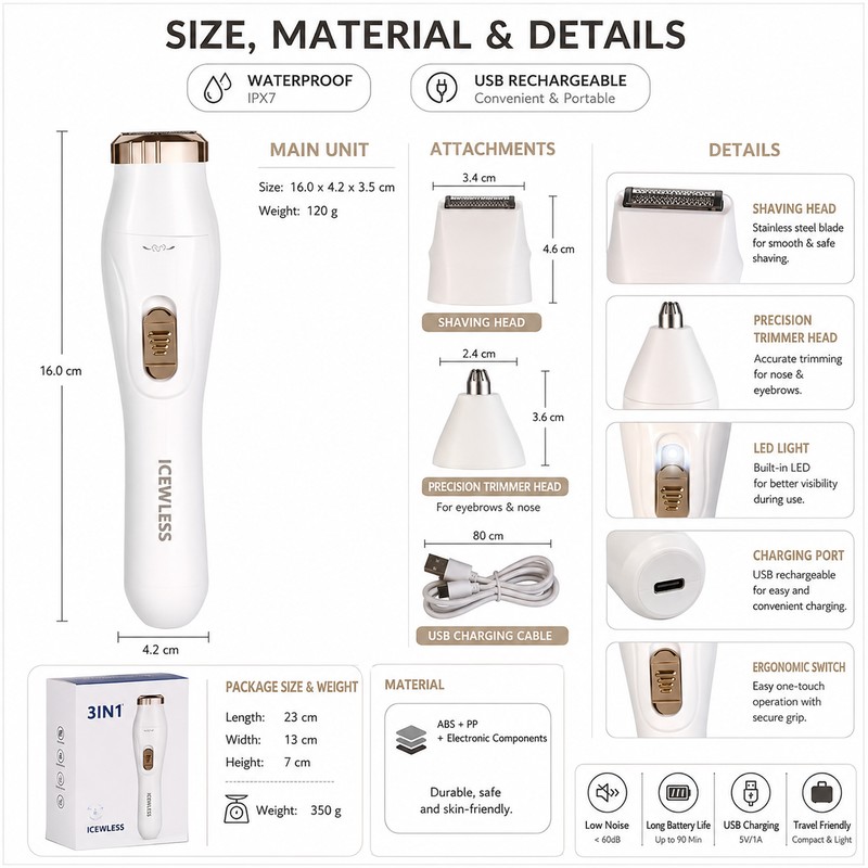 Waterproof Electric Hair Trimmer for Face & Body – USB