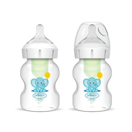 Dr. Brown’s Natural Flow® Anti-Colic Options+™ Wide-Neck Baby Bottle, 5oz/150ml, with Level 1 Teats, 2-Pack, Elephant