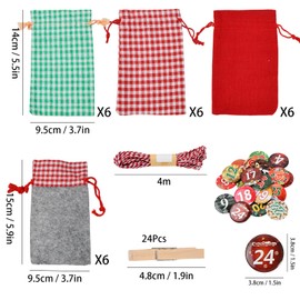 Volumoon 24pcs Christmas Advent Calendar Kit,Make Your Own Advent Calendar,DIY Advent Calendar Craft Set,with Jute Drawstring Bag and Number Sticker,Christmas Calendar Burlap Bag,for Xmas Decorations