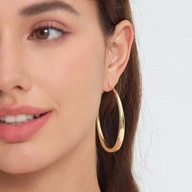 Large Hoop Earrings for Women - 14k Real Gold/Rose Gold/Silver Plated with 925 Sterling Silver Post Chunky Hoops Earrings - Lightweight & Hypoallergenic Big Thick Hoop Earrings (gold 60)