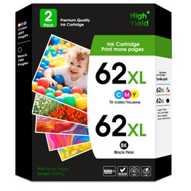 62XL Ink Cartridges High Yield Replacement for HP Ink 62xl Black and Color Combo Pack Work with HP Envy 5540 5549 5640 5660 7640 7645 OfficeJet Mobile 250 200 OfficeJet 5740 5741 Printer