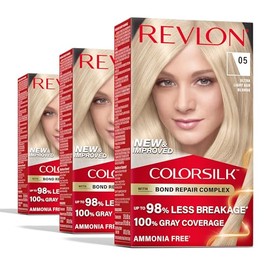 REVLON Revlon ColorSilk with Bond Repair Complex, Permanent Hair Color, 100% Gray Coverage, Ammonia Free Hair Dye, Vegan Keratin, 05 Ultra Light Ash Blonde (Pack of 3)