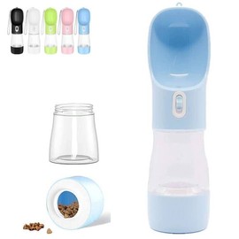 Outdoor Dog Water Bottle Dispenser - Leak Proof Pet Bottle for Dogs On The Go with Food Container Multifunctional Travel Dog Water Bottle（Blue）
