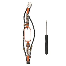 for Xiaomi Mi Band 7 Leather Strap Metal Snap Retro DIY Smart Watch Band Replacement Bracelet Brown and Gold